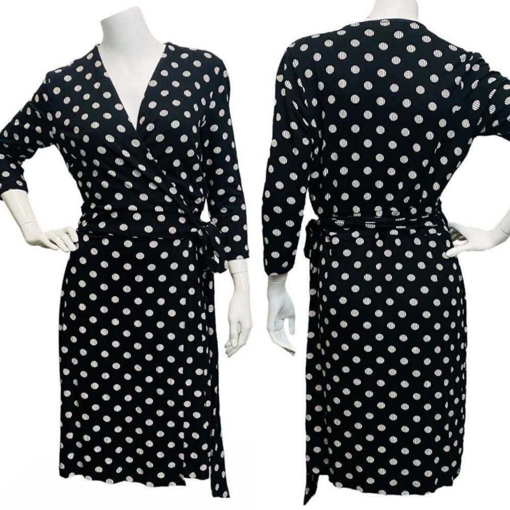 Sade New York Wrap Dress Sz 8 Martey Jersey Knit Polka Dot Retro Casual Party